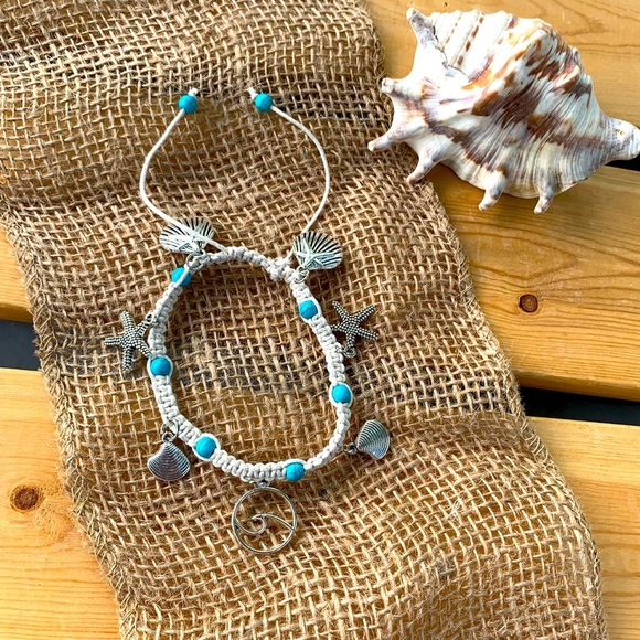 “Bahia Honda” Macrame Anklet with Charms - Picture 1 of 4